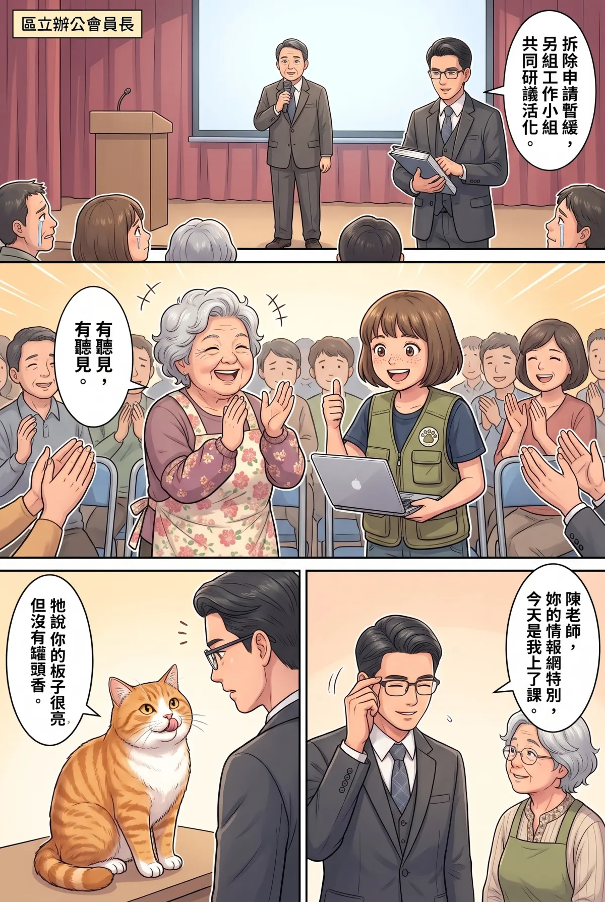 喵語情報局：退休貓奴的巷弄日記 第 8 集　喵語情報局：退休貓奴的巷弄日記 - 里民說明會的喵星人大作戰 第 9 頁