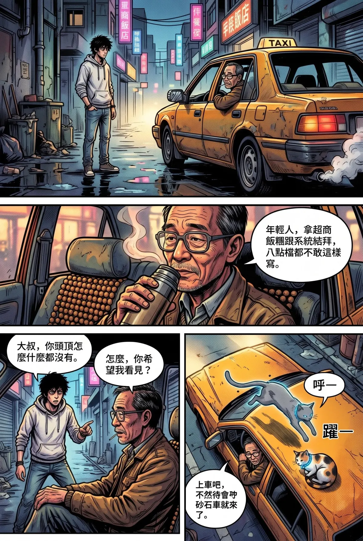 您的主角已離線：別再投那個選項了！ 第 2 集　您的主角已離線：別再投那個選項了！ - 第2章：小黃運將的哲學與數位解構 第 3 頁