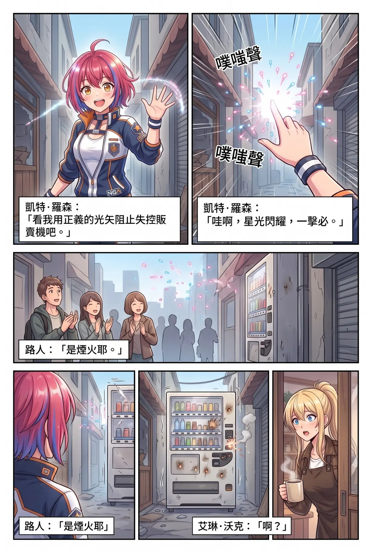 失能的極光隊長，今天也在後巷咖啡廳裝路人 第 4 集　失能的極光隊長，今天也在後巷咖啡廳裝路人 - 失控的自動販賣機 第 8 頁