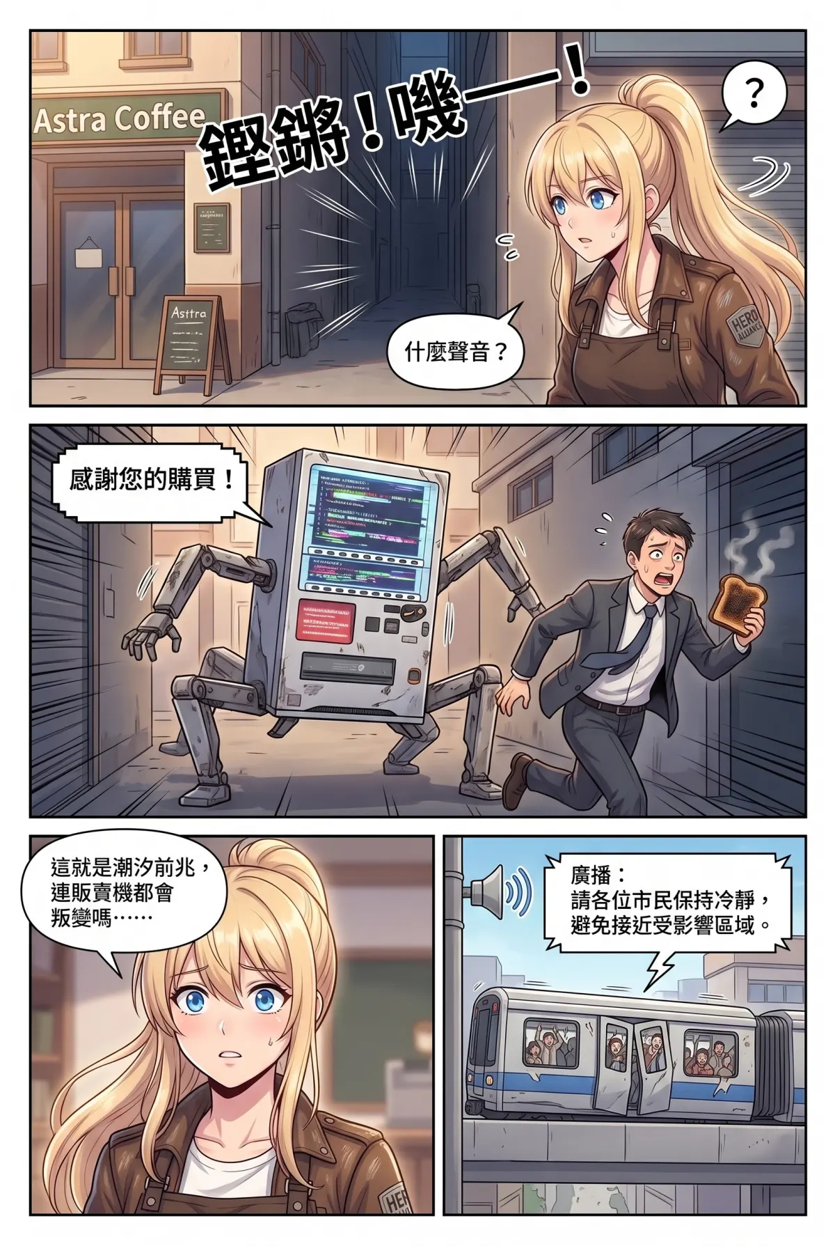 失能的極光隊長，今天也在後巷咖啡廳裝路人 第 4 集　失能的極光隊長，今天也在後巷咖啡廳裝路人 - 失控的自動販賣機 第 4 頁