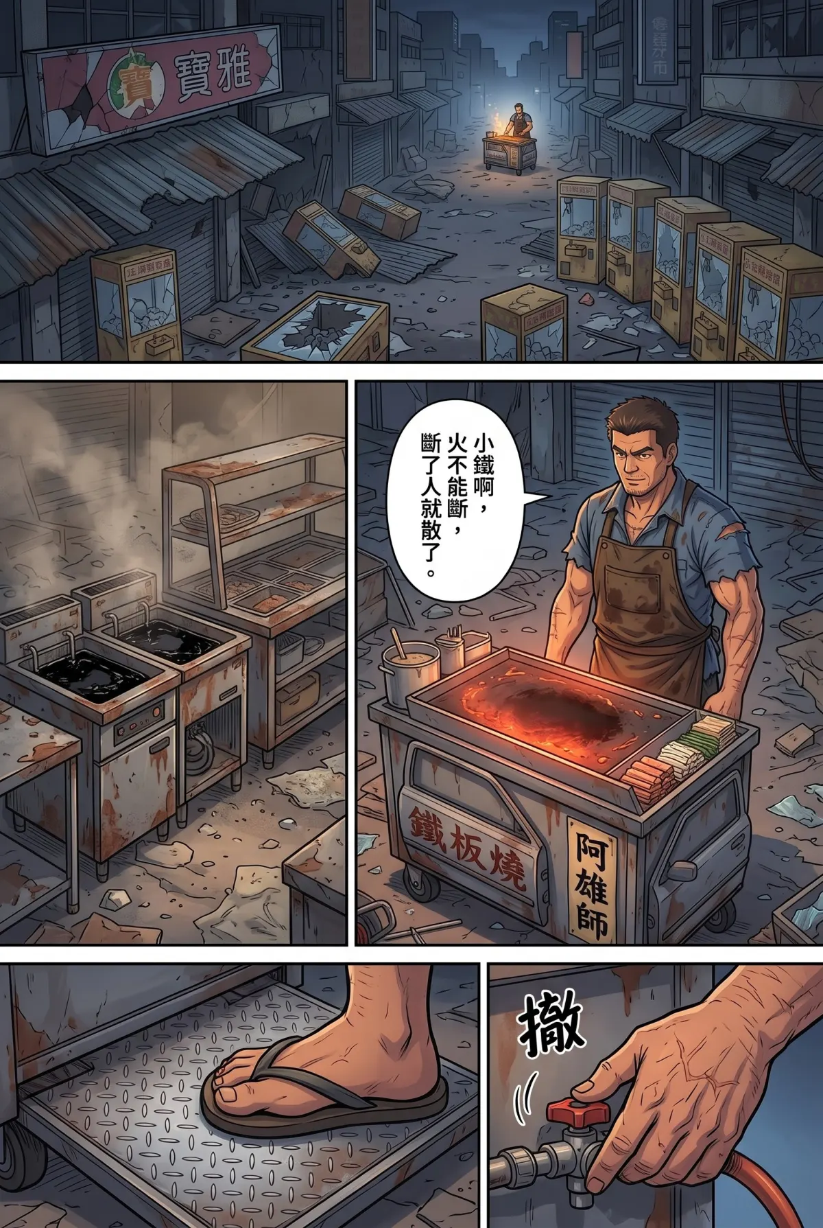 末日鐵板燒：老闆，喪屍要加辣嗎？ 第 1 集　末日鐵板燒：老闆，喪屍要加辣嗎？ - 第一章：最後一攤還在煎 第 2 頁