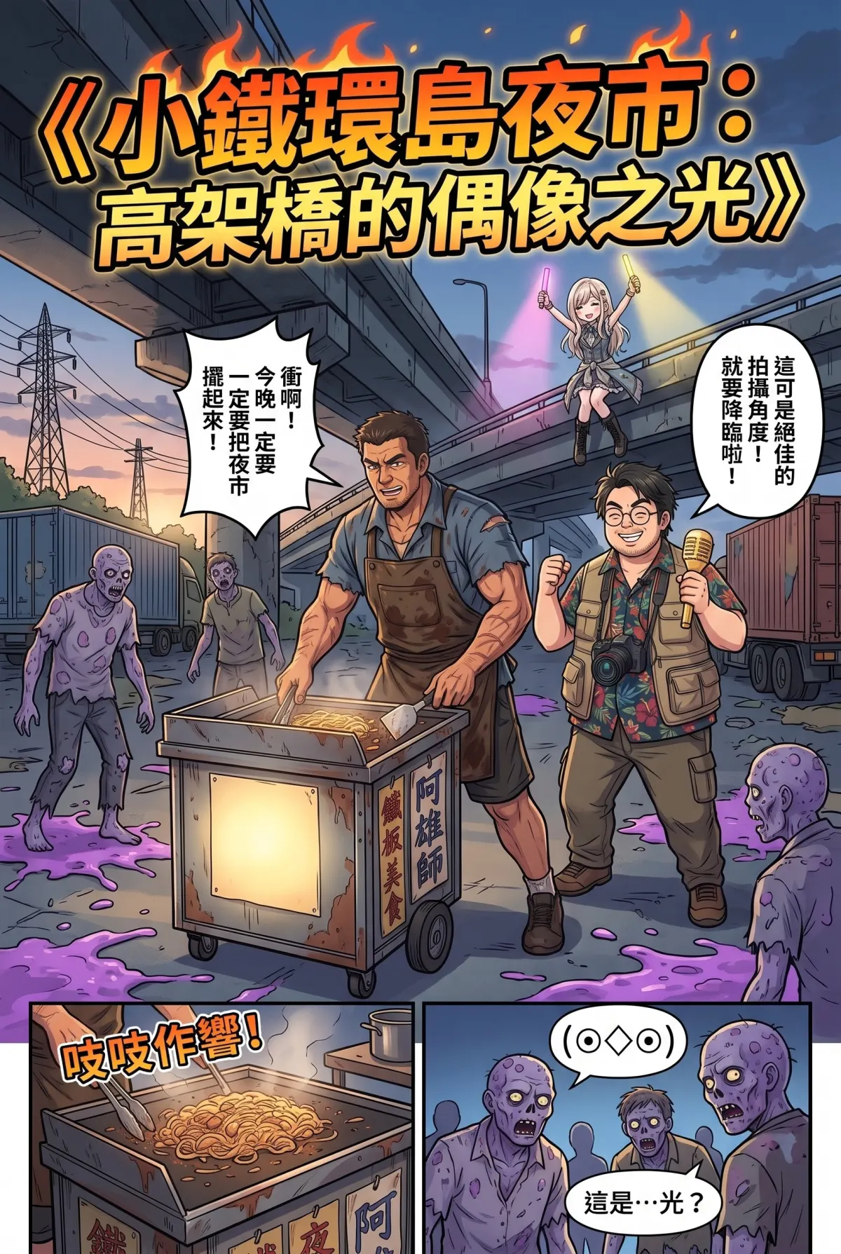 末日鐵板燒：老闆，喪屍要加辣嗎？ 第 4 集　末日鐵板燒：老闆，喪屍要加辣嗎？ - 第四章：偶像的螢光棒求救信號 第 1 頁