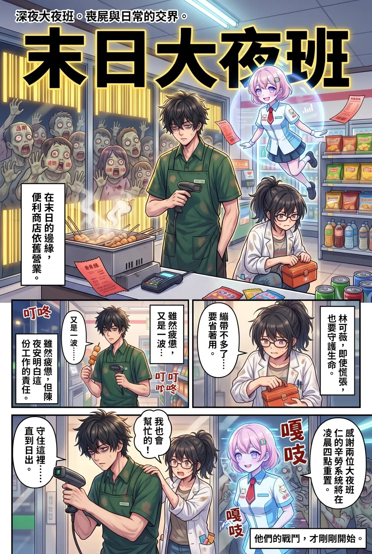 歡迎光臨末日堡壘：大夜班店員的過期食品求生指南 第 3 集　歡迎光臨末日堡壘：大夜班店員的過期食品求生指南 - 旺旺早安，你的業績地獄 第 1 頁