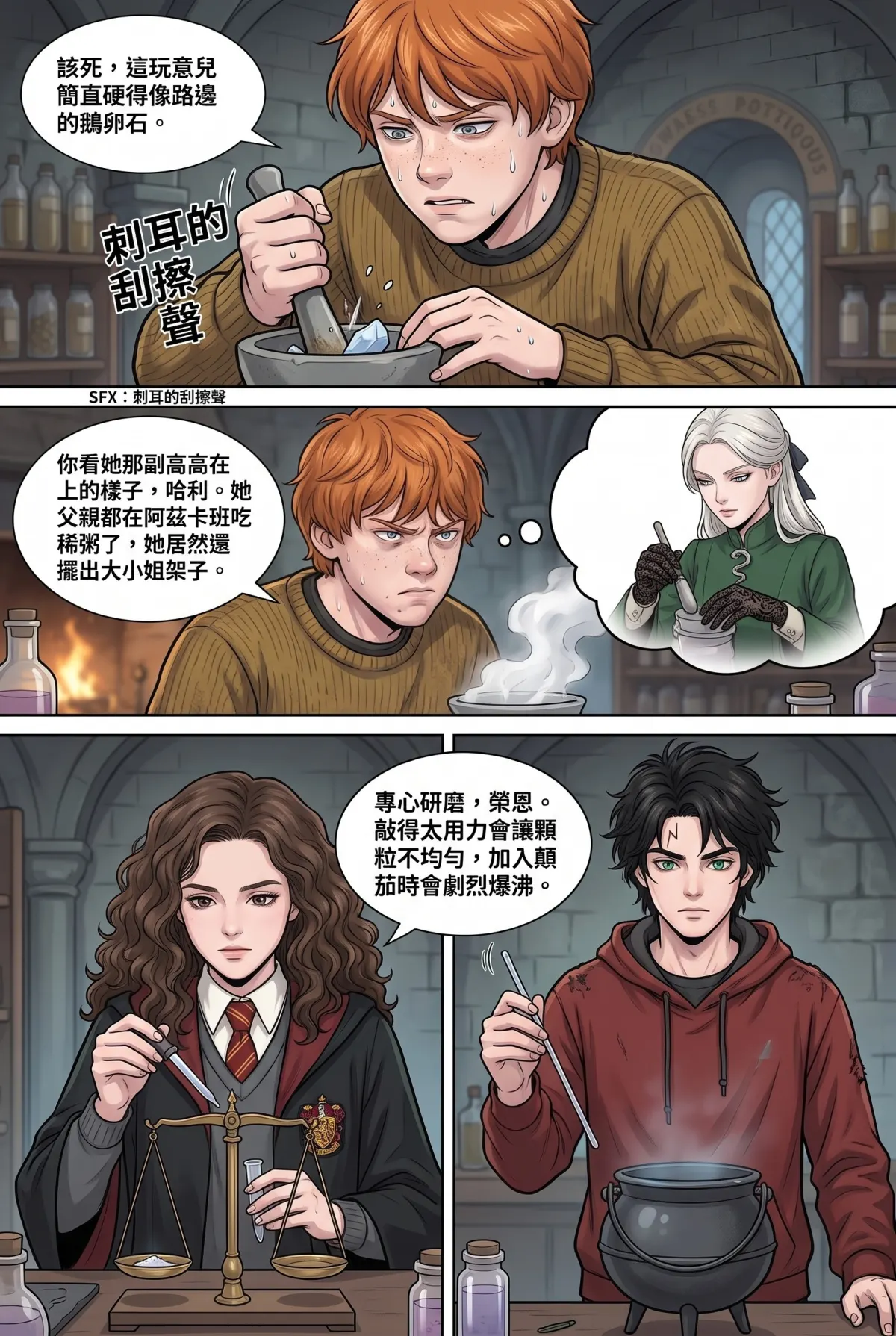 白金荊棘 史萊特林的大小姐 第 3 集　白金荊棘 - 第三章：沸騰魔藥與裂隙 第 4 頁