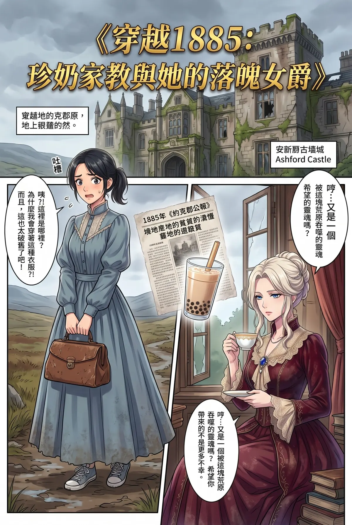 女爵大人，妳的紅茶又忘了加糖 第 1 集　女爵大人，妳的紅茶又忘了加糖 - 第一章：論文猝死與漏風古堡的面試 第 1 頁