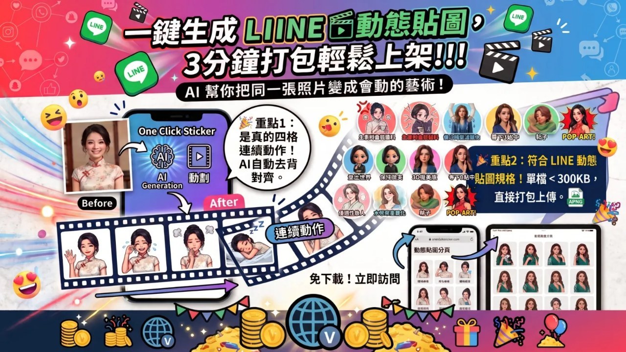 動態貼圖來了!!!一鍵生成LINE"動態"貼圖,3分鐘打包輕鬆LINE上架!!!