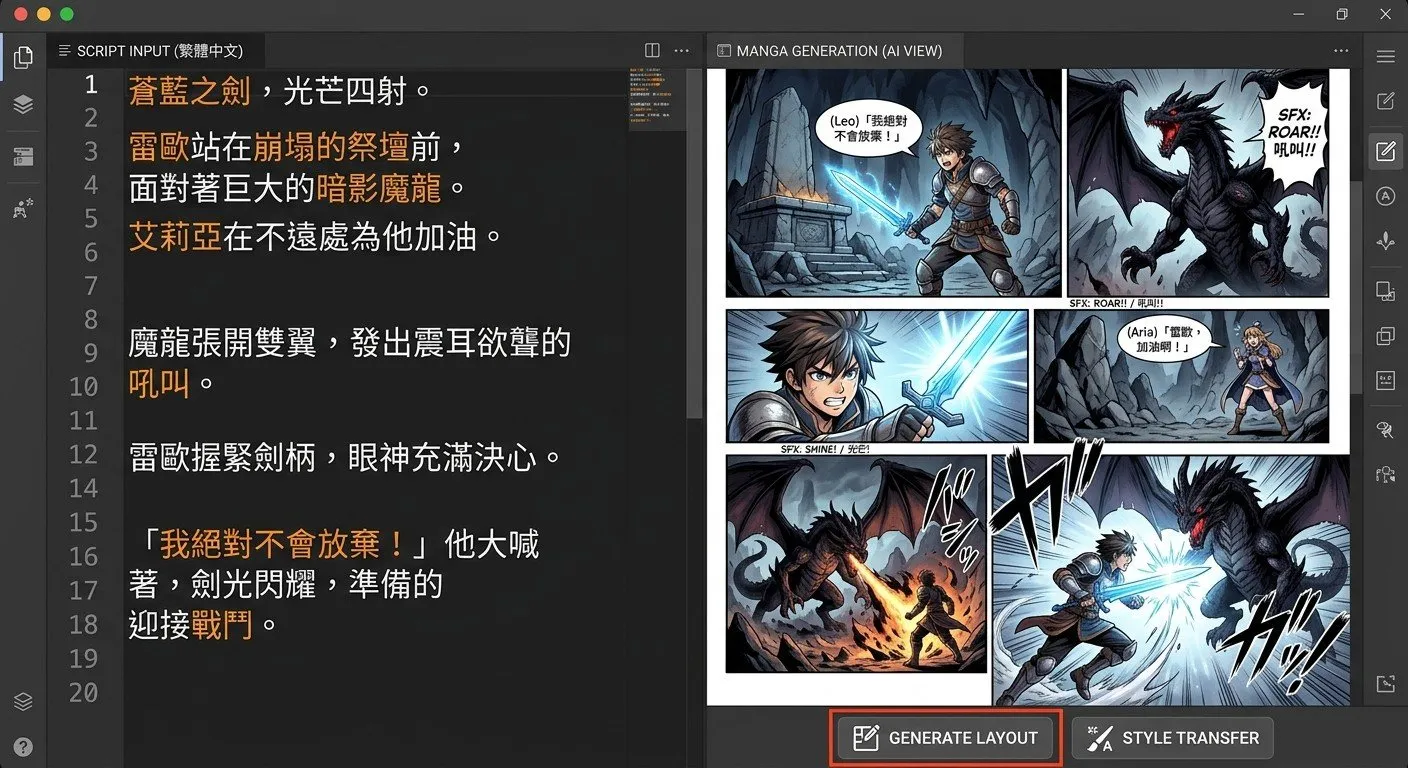 強大的「漫畫大師」功能，能將小說段落一鍵轉化為精美分鏡漫畫，實現文字與視覺的跨界融合。