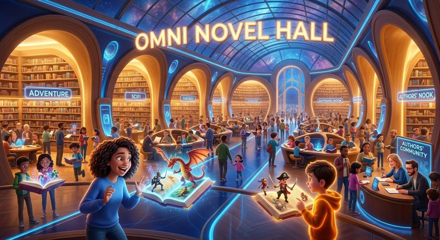 Omni 小說館提供沉浸式的閱讀與社群體驗，創作者能透過 AI 自動化連載與讀者互動，將創意轉化為實質的收益與影響力。