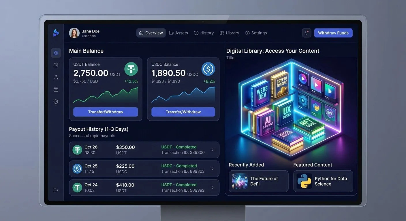 OmniPD 獨特的加密貨幣結算系統，支援 USDT/USDC 快速提現，讓作者的勞動成果能以最高效率轉化為實際收益。